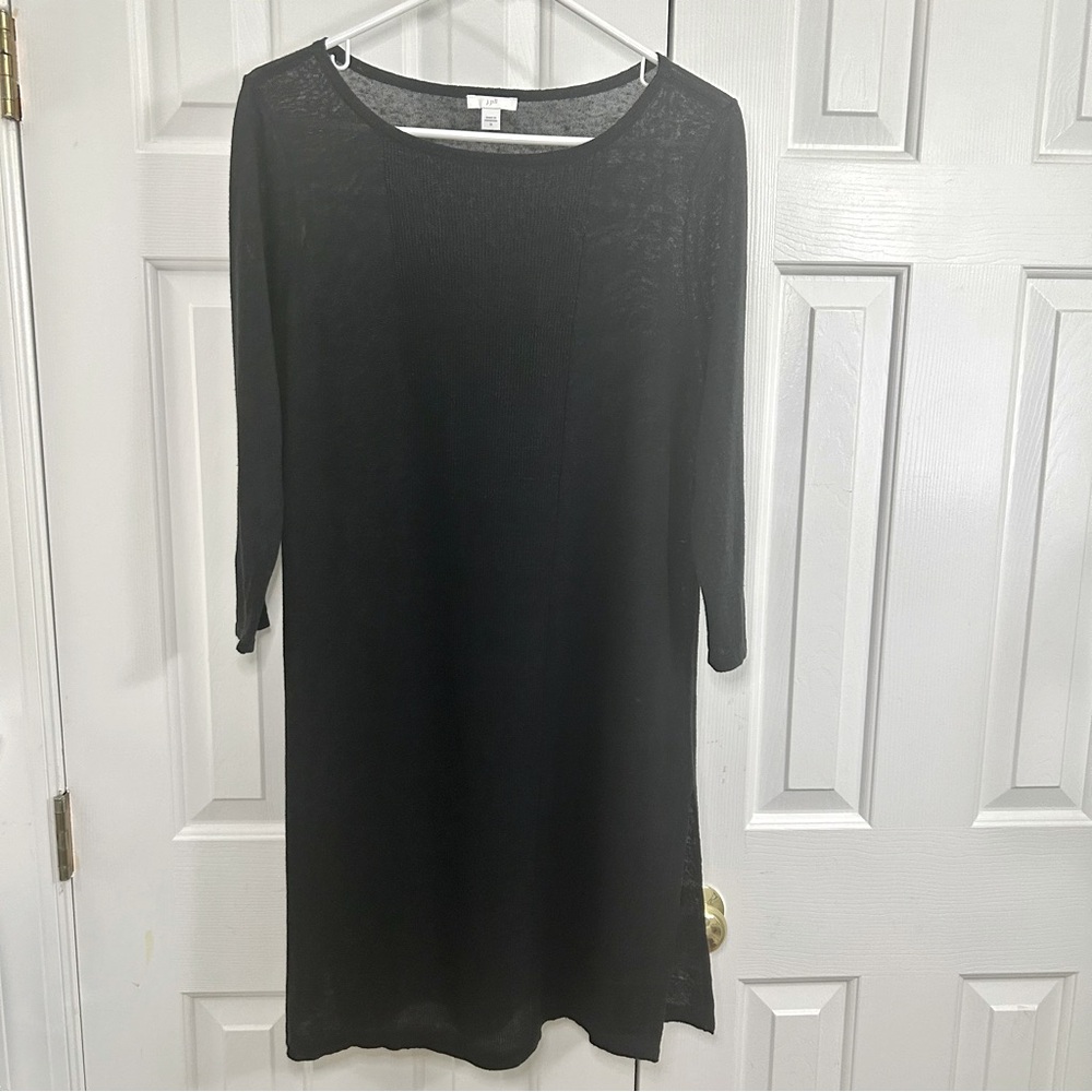J Jill Black Linen Blend Scoop Neck Side Slit Midi Tunic Dress Size Medium